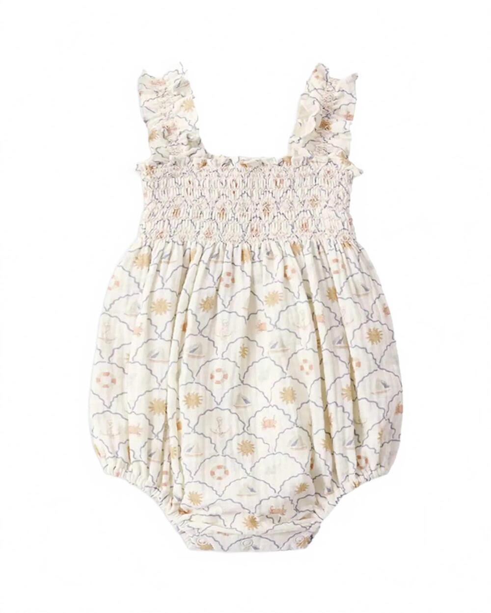 NEW RYLEE + CRU baby's nautical julia romper in ivory